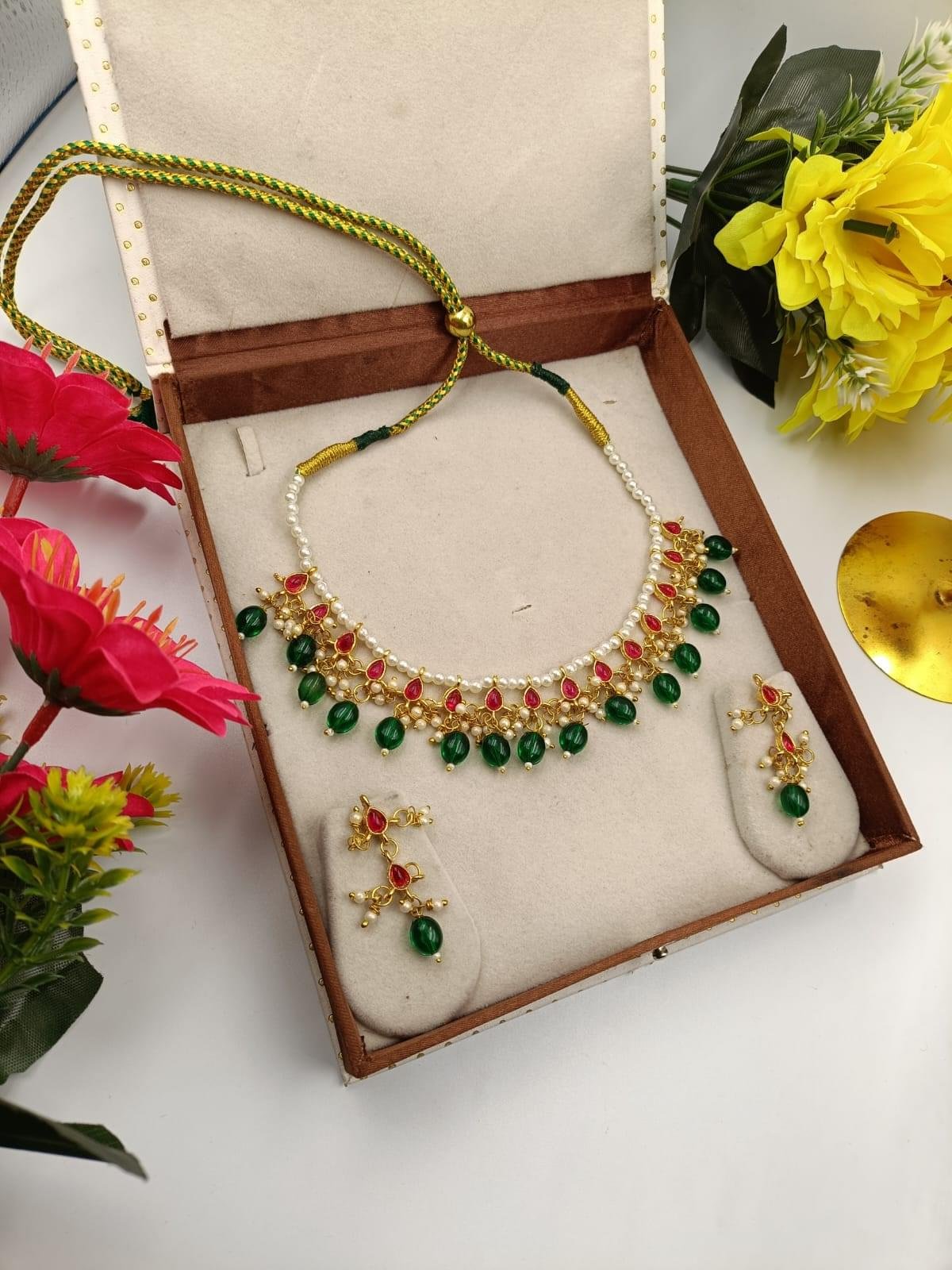 Maharani Green Pearl Rajputi Jewelry Set